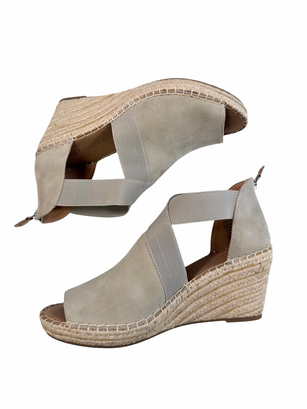 Gentle Souls Colleen Cross Elastic Espadrille Wedge Sandals Suede Taupe 9.5